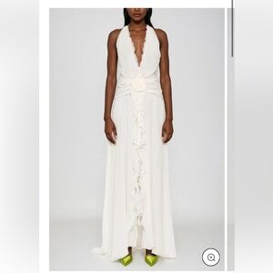 Blumarine Inspired White Halter Gown with Rose Detail